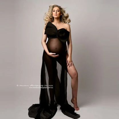 Chiffon Maternity Train Bow Dress for Photoshoots