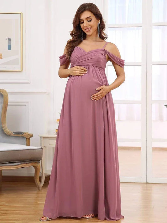 Maternity Dresses- Draped Maternity Evening Gown - Perfect for Elegant Events- Mauve- IndioGear Fashion and Gear