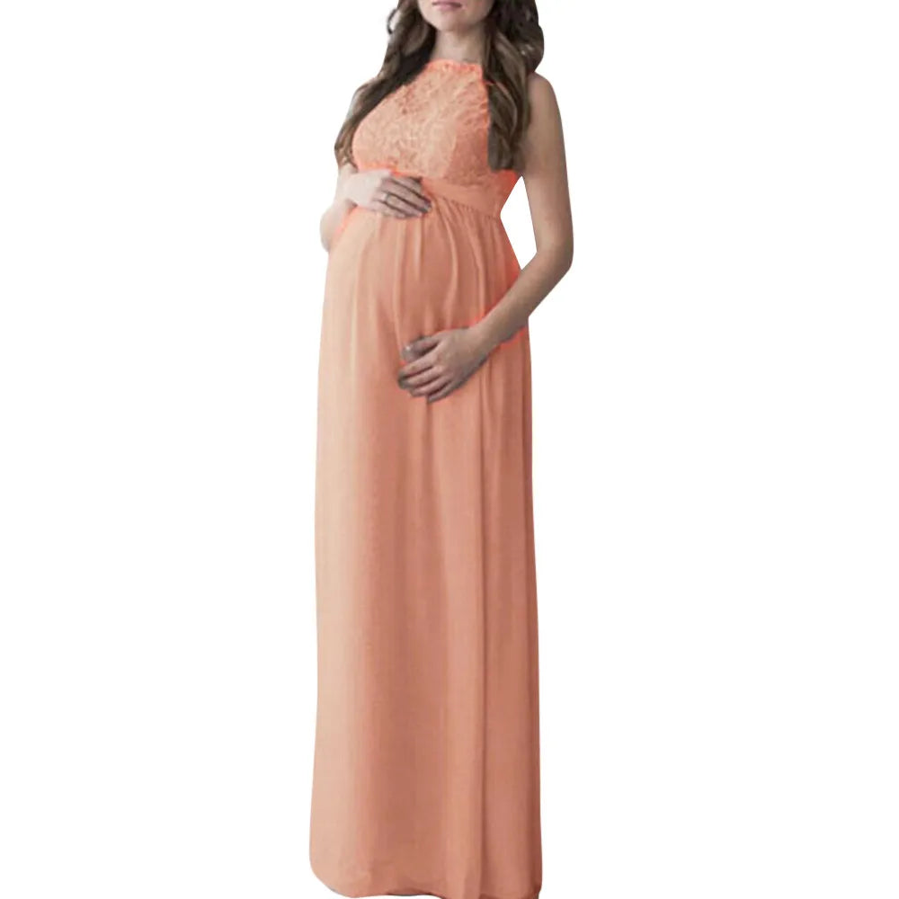 Maternity Dresses- Elegant Lace-Accented Maternity Dress for Special Events- Orange- IndioGear Fashion and Gear