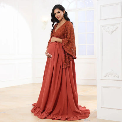 Maternity Dresses- Elegant Lace Maternity Dress Pregnancy Gown for Photoshoots- - IndioGear.com