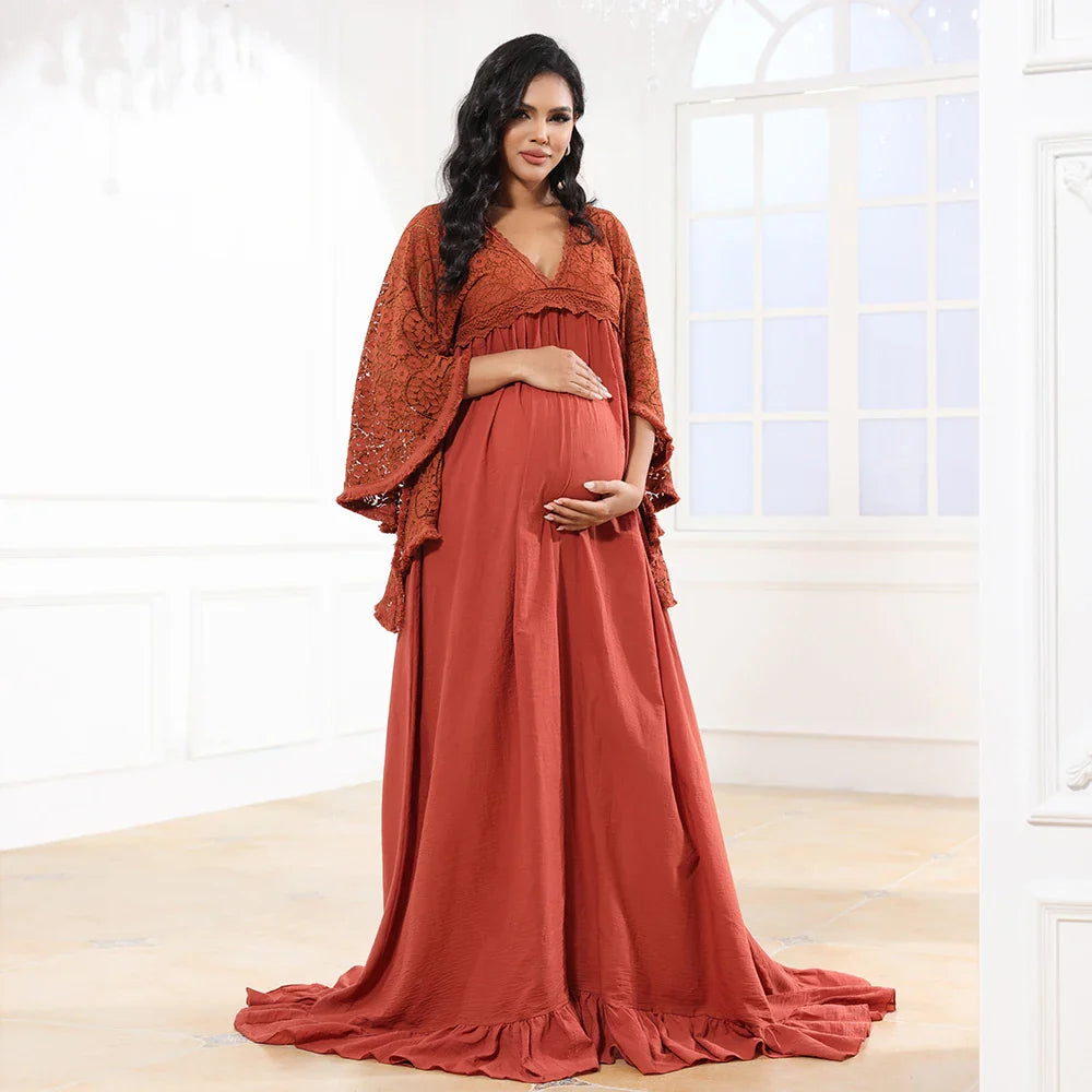 Maternity Dresses- Elegant Lace Maternity Dress Pregnancy Gown for Photoshoots- - IndioGear.com