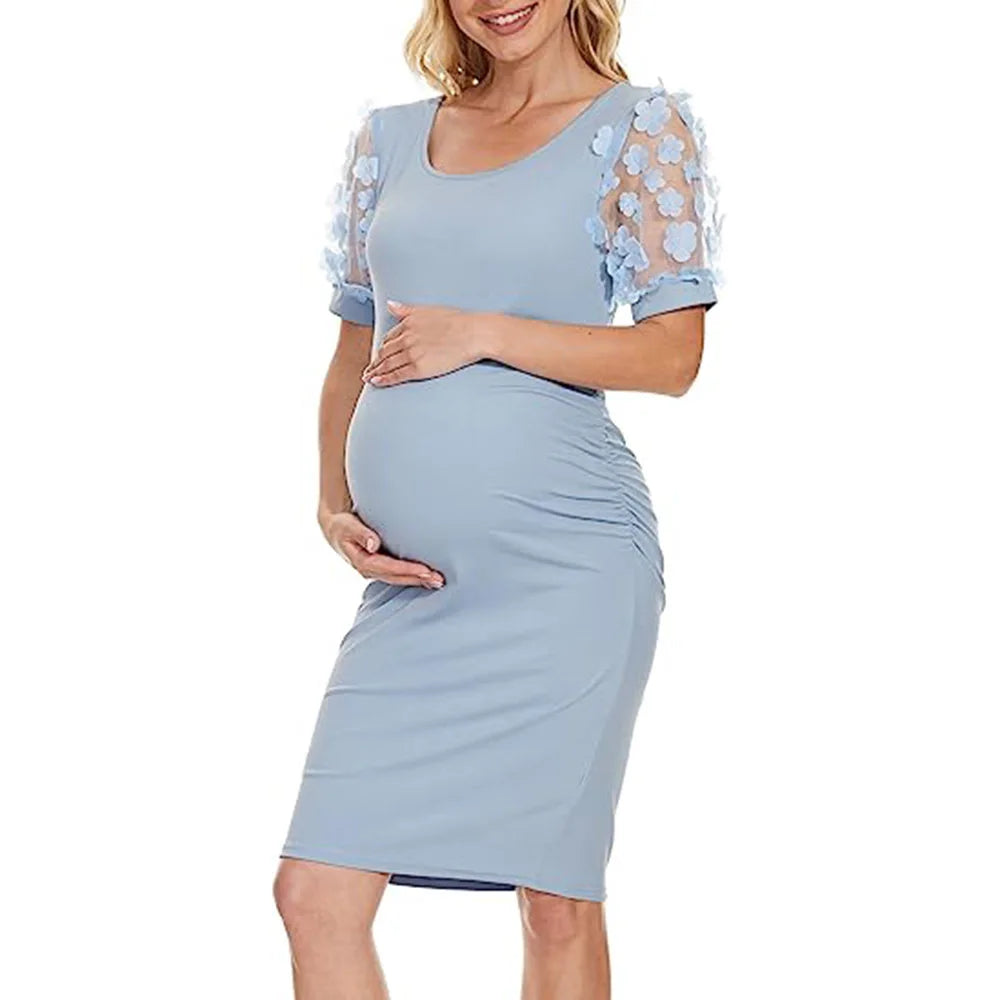 Maternity Dresses- Elegant Lace Sleeve Bodycon Maternity Dress for Baby Showers- - IndioGear Fashion and Gear