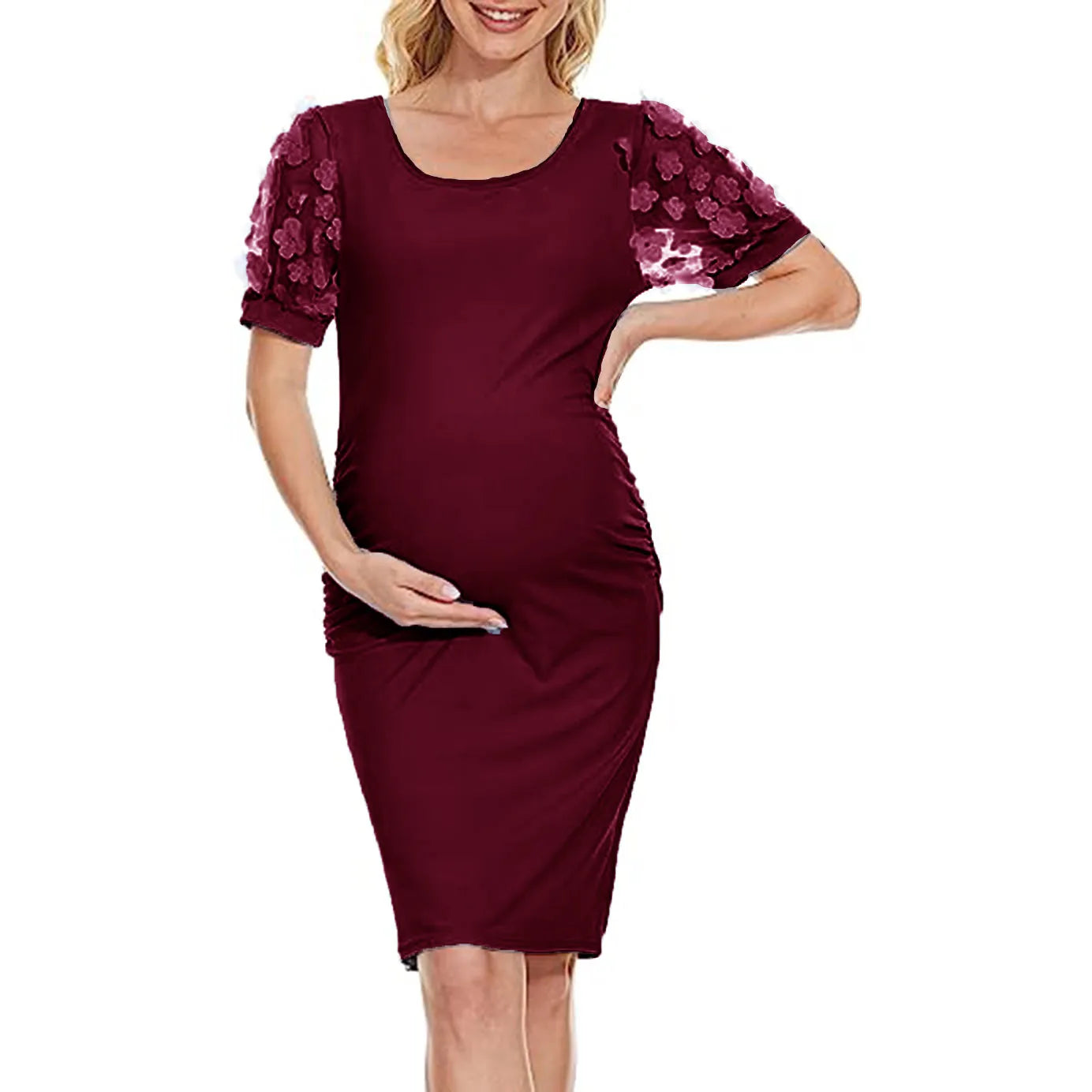 Maternity Dresses- Elegant Lace Sleeve Bodycon Maternity Dress for Baby Showers- - IndioGear Fashion and Gear