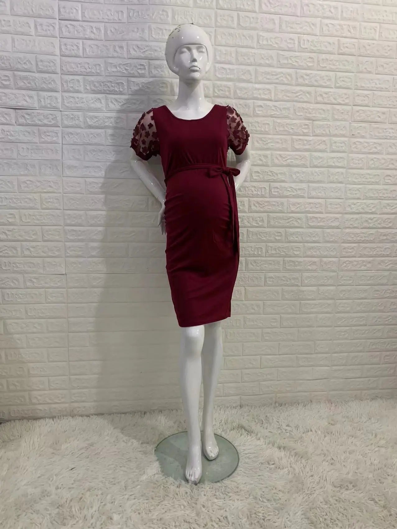 Maternity Dresses- Elegant Lace Sleeve Bodycon Maternity Dress for Baby Showers- - IndioGear Fashion and Gear