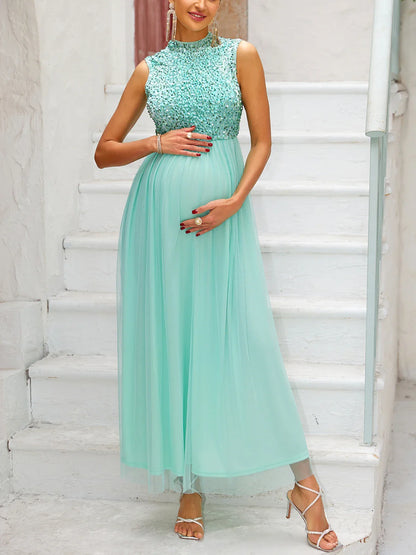 Maternity Dresses- Glamorous Maternity Dress with Sequined Gown- - IndioGear