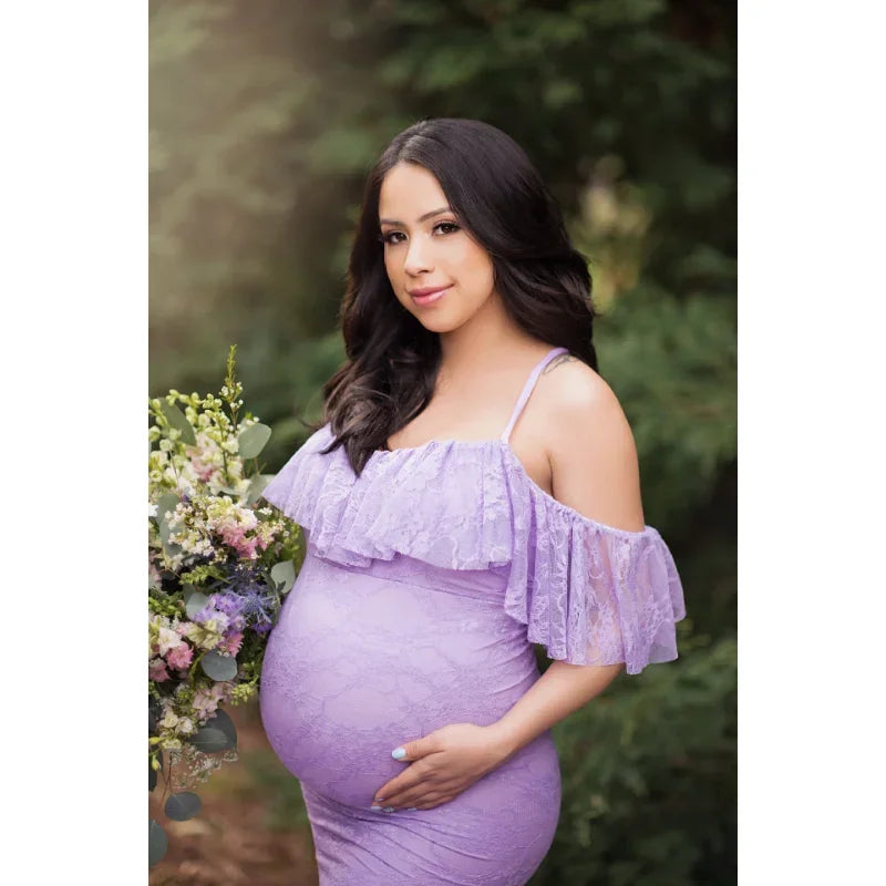 Maternity Dresses- Elegant Sweep Off Shoulder Trumpet Maternity Dress for Special Occasions- - IndioGear Fashion and Gear