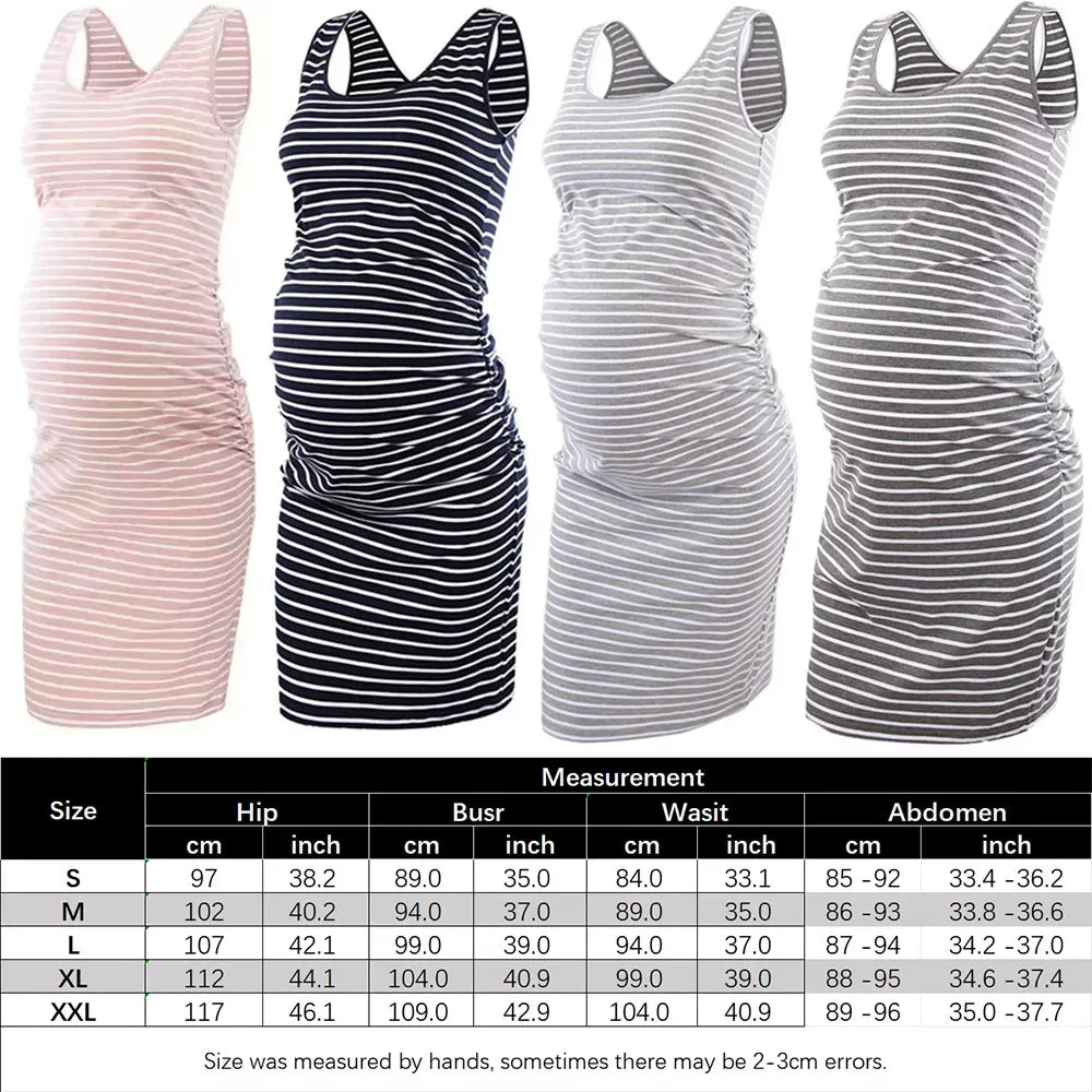 Maternity Dresses- Essential Spring Striped Bodycon Maternity Dress with Ruched Sides- - IndioGear Fashion and Gear