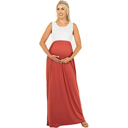 Maternity Dresses- Essential Summer Maternity Maxi Dress with Tank Top Design- Orange Red- IndioGear Fashion and Gear