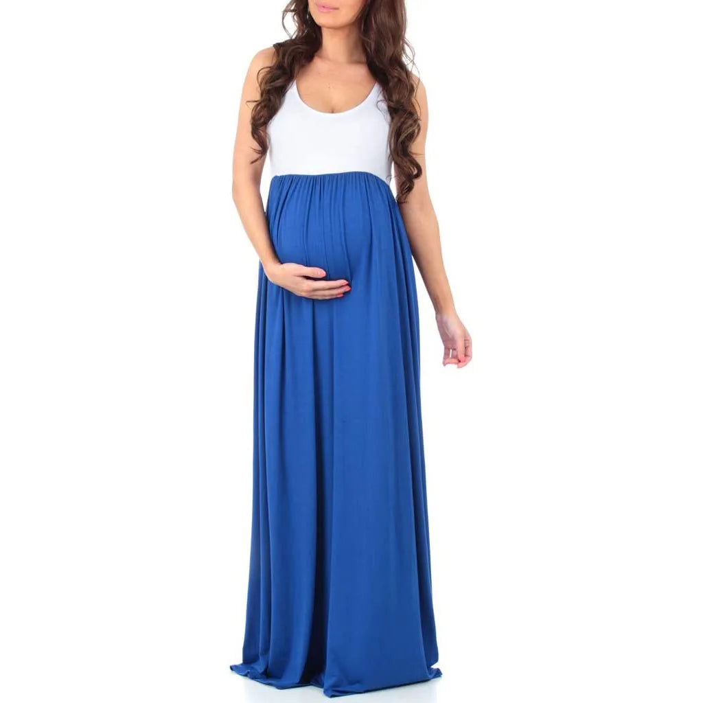 Maternity Dresses- Essential Summer Maternity Maxi Dress with Tank Top Design- Blue- IndioGear Fashion and Gear