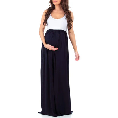 Maternity Dresses- Essential Summer Maternity Maxi Dress with Tank Top Design- Black- IndioGear Fashion and Gear