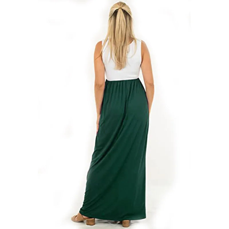 Maternity Dresses- Essential Summer Maternity Maxi Dress with Tank Top Design- - IndioGear Fashion and Gear