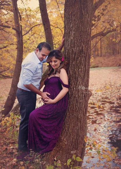 Maternity Dresses- Maternity Dress with Elegant Train for Formal Events- Purple- IndioGear Fashion and Gear