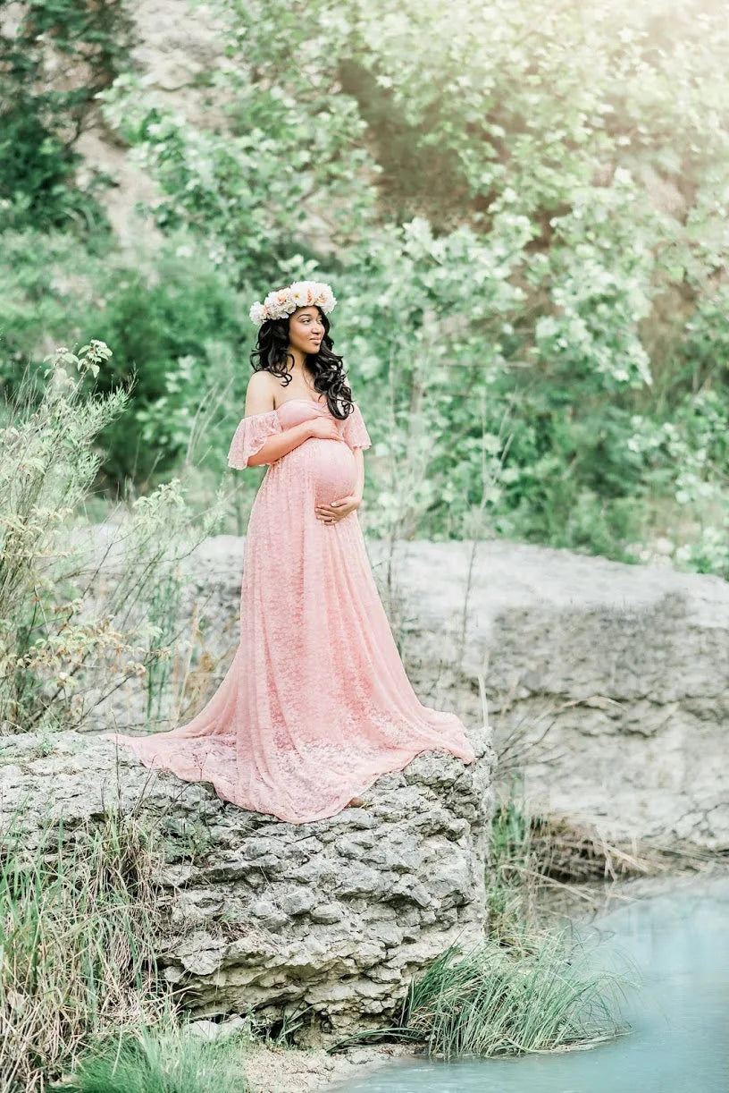 Maternity Dresses- Maternity Dress with Elegant Train for Formal Events- Pink- IndioGear Fashion and Gear