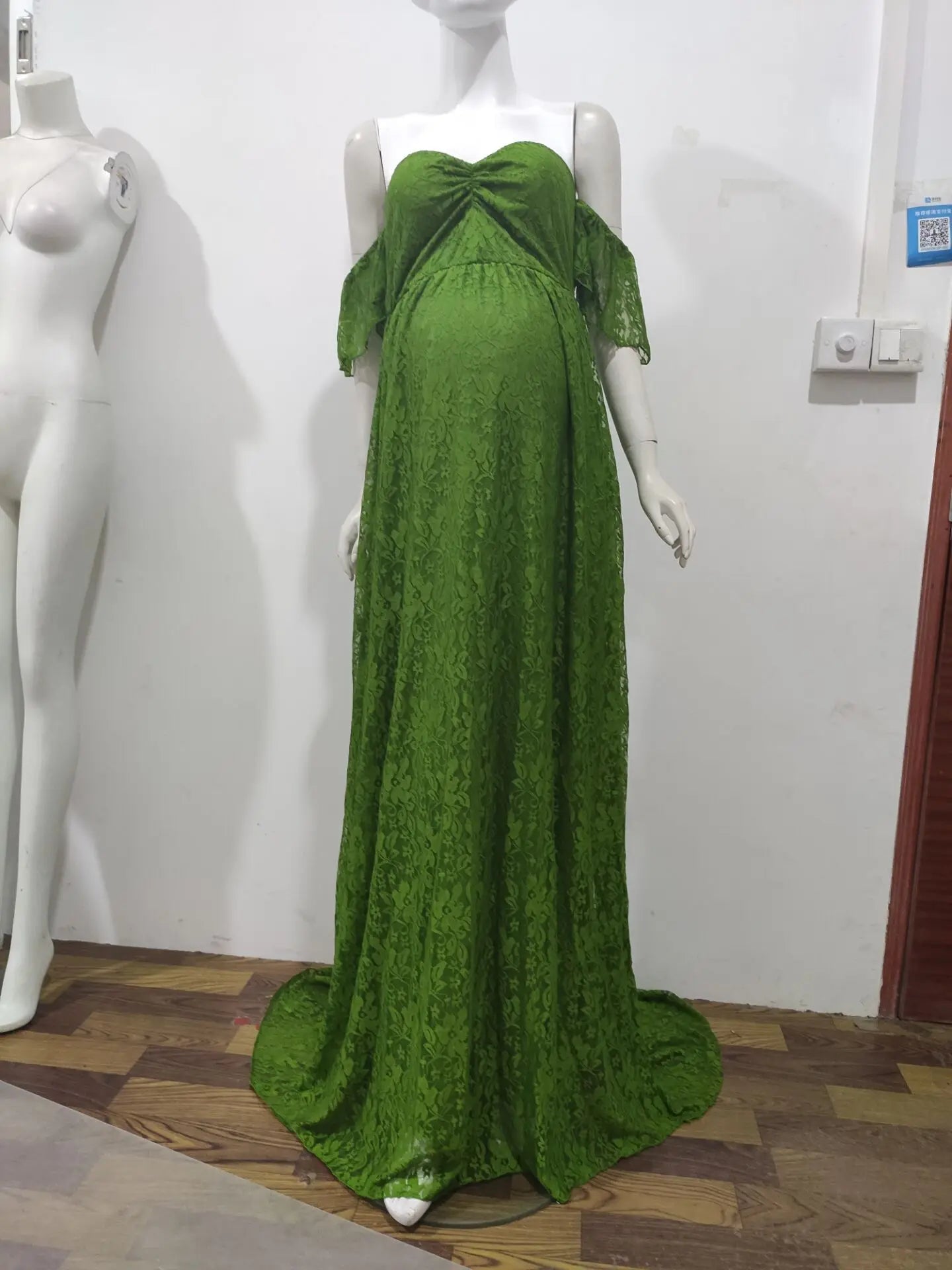 Maternity Dresses- Maternity Dress with Elegant Train for Formal Events- Apple Green- IndioGear Fashion and Gear