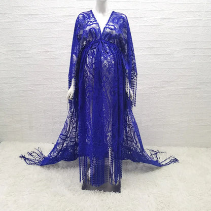 Maternity Dresses- Maternity Sweep Train Lace Dress for Unforgettable Moments- Blue- IndioGear Fashion and Gear