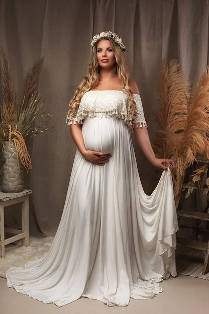 Maternity Dresses- Off-Shoulder Dress Maternity Gown for Photoshoots- - IndioGear.com