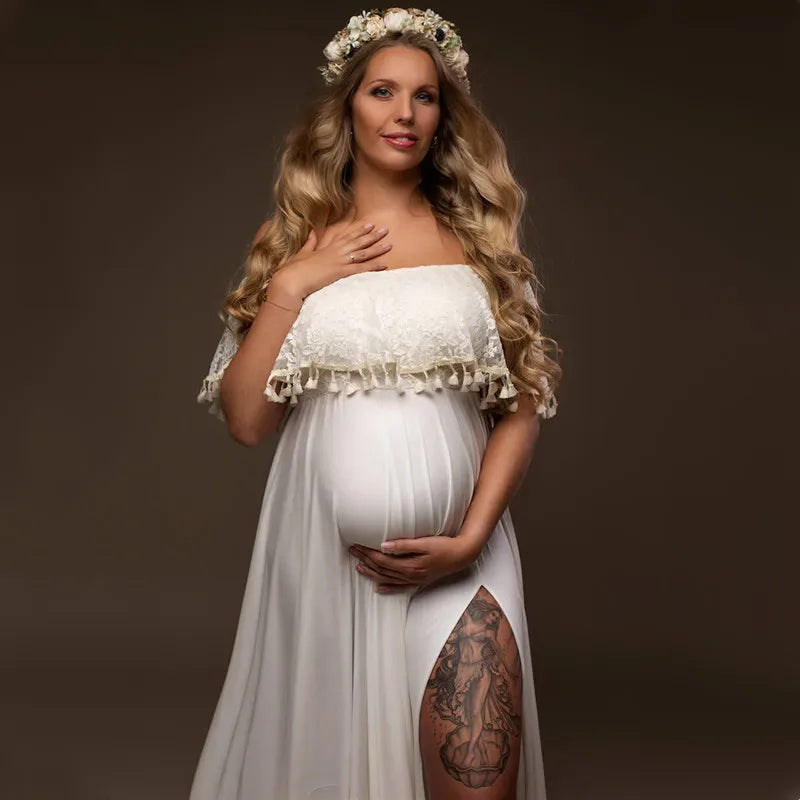 Maternity Dresses- Off-Shoulder Dress Maternity Gown for Photoshoots- - IndioGear.com