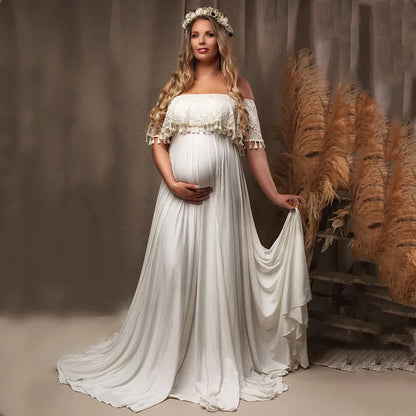 Maternity Dresses- Off-Shoulder Dress Maternity Gown for Photoshoots- - IndioGear.com