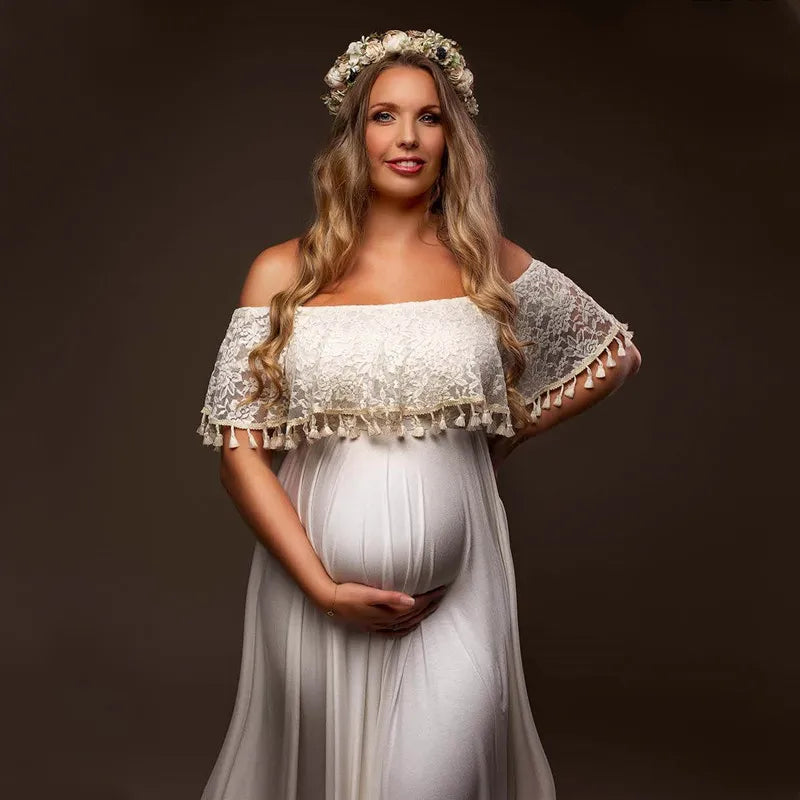 Maternity Dresses- Off-Shoulder Dress Maternity Gown for Photoshoots- - IndioGear.com