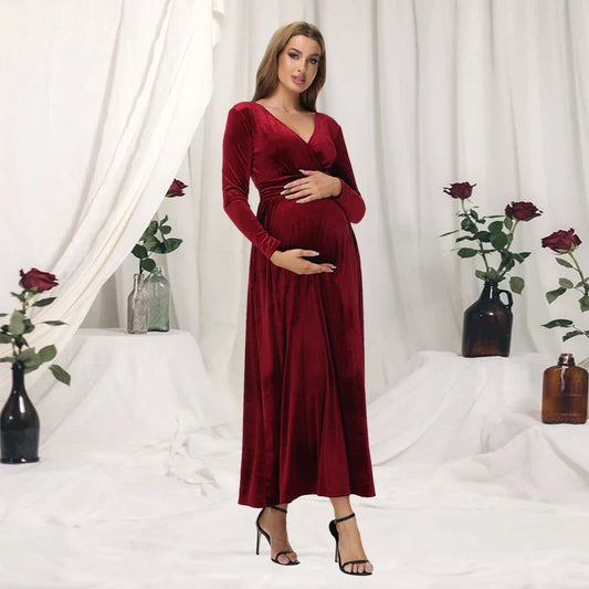 Maternity Dresses- Minimalist Velvet Maternity Dress- - IndioGear