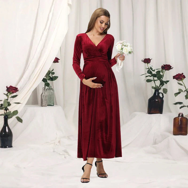 Maternity Dresses- Minimalist Velvet Maternity Dress- - IndioGear