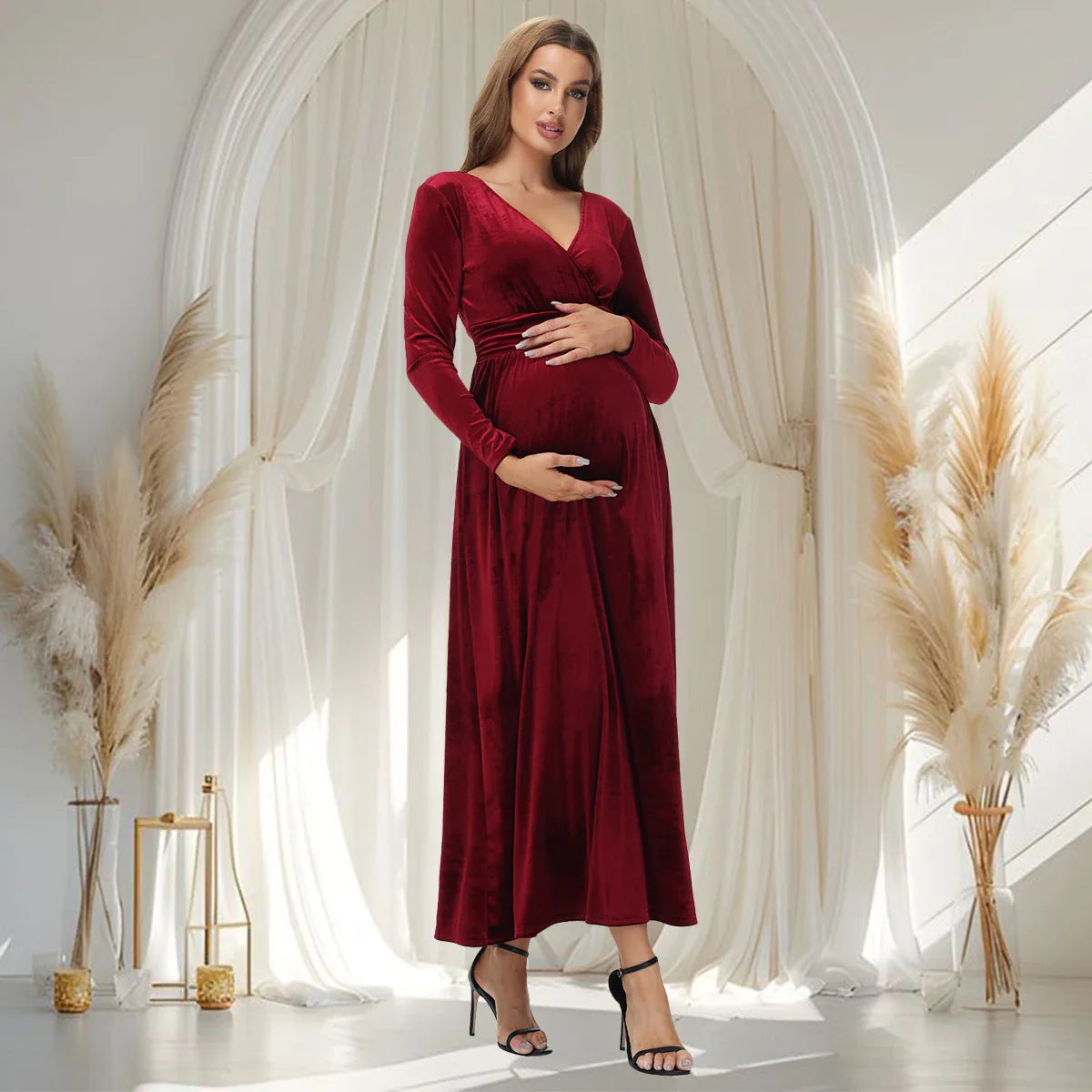 Maternity Dresses- Minimalist Velvet Maternity Dress- - IndioGear