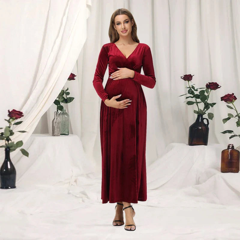 Maternity Dresses- Minimalist Velvet Maternity Dress- - IndioGear