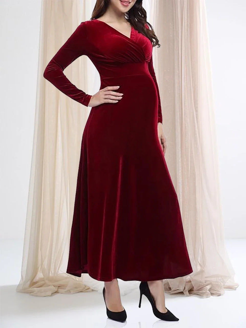 Maternity Dresses- Minimalist Velvet Maternity Dress- - IndioGear