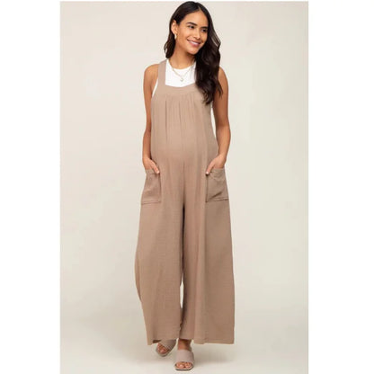 Maternity Playsuits- Casual Maternity Cotton Bib Playsuit - Wide-Leg Loose Jumpsuit- - IndioGear Fashion and Gear