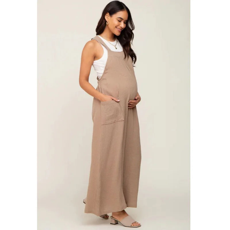 Maternity Playsuits- Casual Maternity Cotton Bib Playsuit - Wide-Leg Loose Jumpsuit- - IndioGear Fashion and Gear