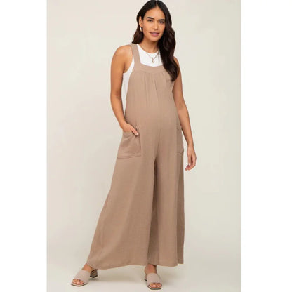 Maternity Playsuits- Casual Maternity Cotton Bib Playsuit - Wide-Leg Loose Jumpsuit- - IndioGear Fashion and Gear