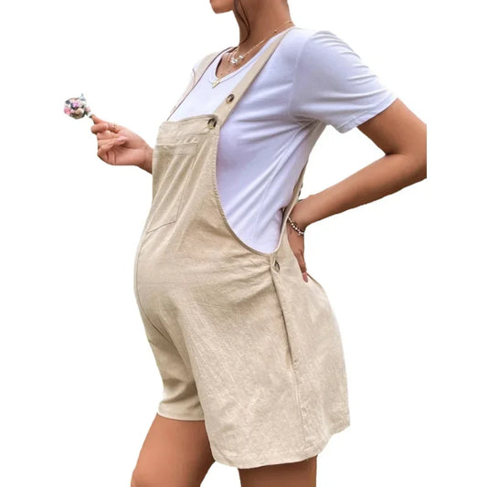 Maternity Playsuits- Solid Cotton Bib Shorts Maternity Romper- - IndioGear Fashion and Gear