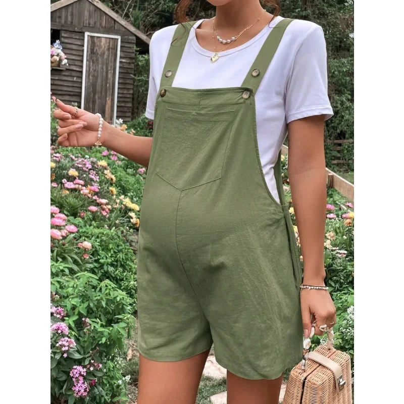 Maternity Playsuits- Solid Cotton Bib Shorts Maternity Romper- - IndioGear Fashion and Gear