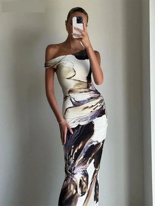 Maxi Dresses- Art Print Asymmetrical Long Dress- Art Print- IndioGear.com