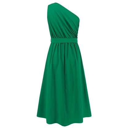 Maxi Dresses- Asymmetric Long Dress Cinched Waist and Sleeveless- - IndioGear.com