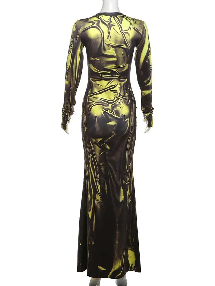 Maxi Dresses - Black Gold 3D Print Gala Maxi Dress