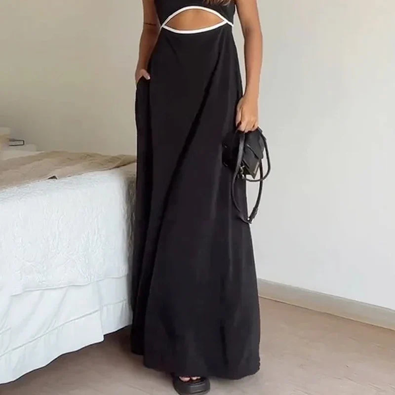 Maxi Dresses- Black Party Maxi Dress with Unique Cut-Outs- - IndioGear.com