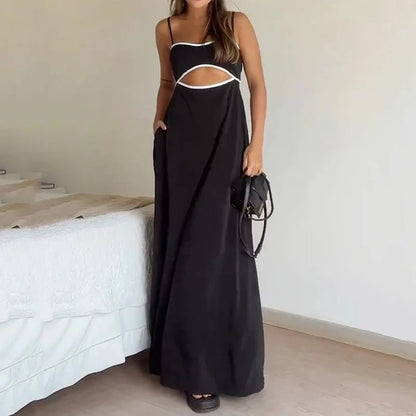 Maxi Dresses- Black Party Maxi Dress with Unique Cut-Outs- Black- IndioGear.com