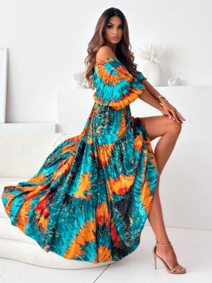 Maxi Dresses - Boho Floral Maxi Dress with Slit for Festivals