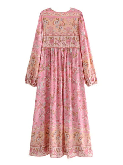 Maxi Dresses- Boho Free-flowing Floral Maxi Dress- - IndioGear.com