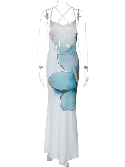 Maxi Dresses- Cocktail Abstract Print Cowl-Back Slit Dress- - IndioGear.com