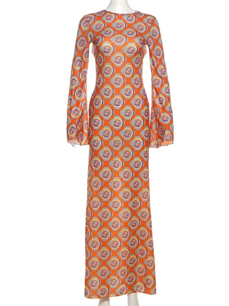 Maxi Dresses- Color Burst Asymmetrical Print Maxi- - IndioGear.com