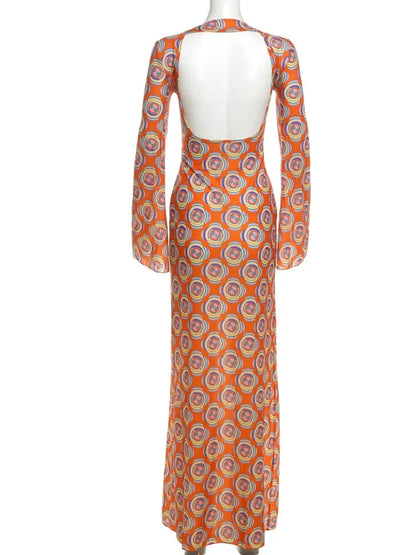 Maxi Dresses- Color Burst Asymmetrical Print Maxi- - IndioGear.com