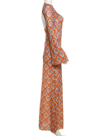 Maxi Dresses- Color Burst Asymmetrical Print Maxi- - IndioGear.com