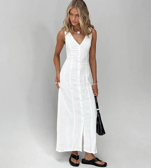 Maxi Dresses- Cotton Midi Shirt Dress for Every Woman- White- IndioGear.com