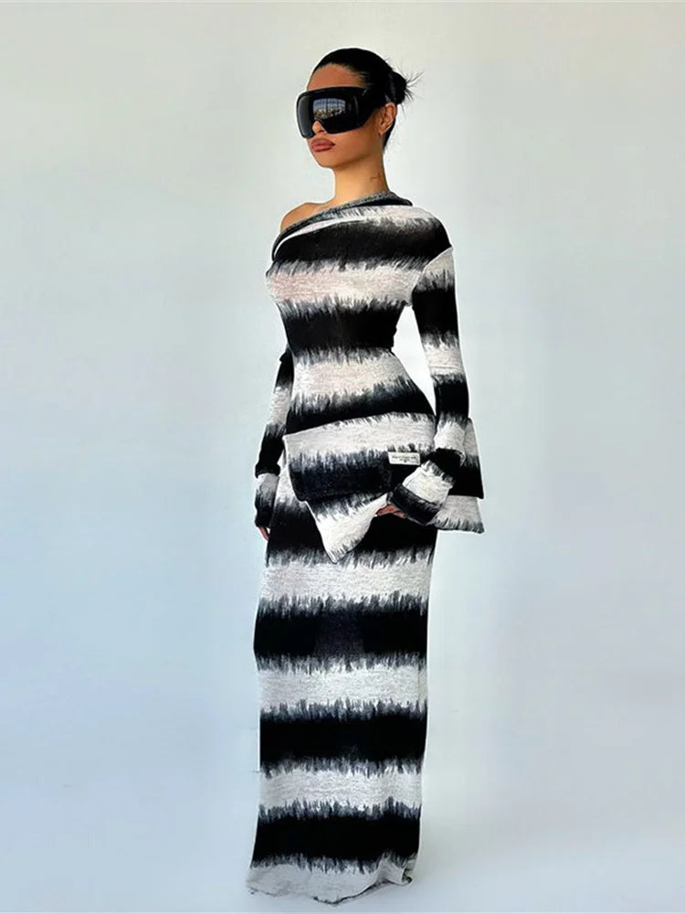 Maxi Dresses- Eclipse Stripe Gala Maxi- - IndioGear.com