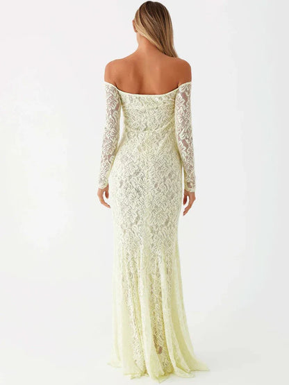 Maxi Dresses- Elegant Lace Off-Shoulder Maxi Dress- - IndioGear.com