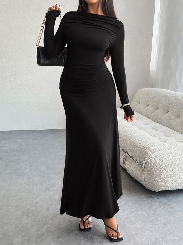 Maxi Dresses- Elegant Long-Sleeve Maxi Dress for Autumn Cocktails- - IndioGear.com