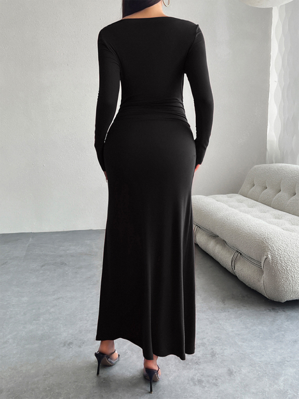 Maxi Dresses- Elegant Long-Sleeve Maxi Dress for Autumn Cocktails- - IndioGear.com