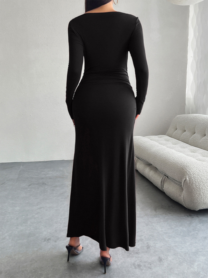 Maxi Dresses- Elegant Long-Sleeve Maxi Dress for Autumn Cocktails- - IndioGear.com